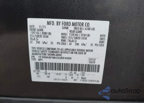 2016 Ford Explorer Limited z USA, uszkodzony, nr VIN 1FM5K8F86GGB51059